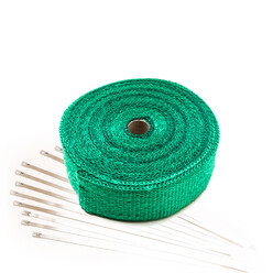 Green Exhaust Heat Wrap (15m x 50mm) + Stainless Steel Ties